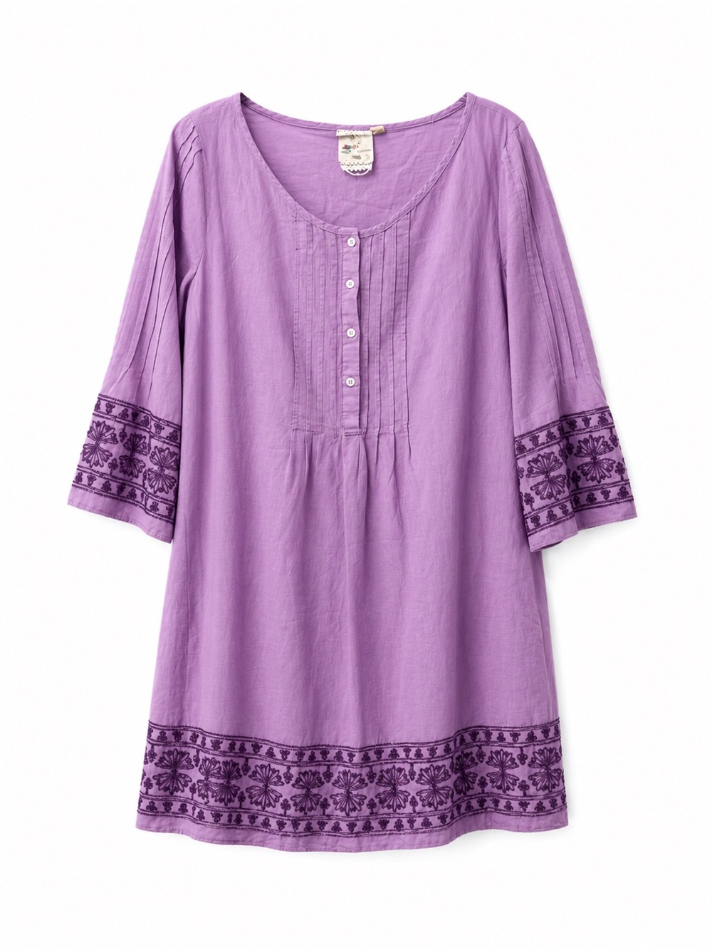Nurture Purple Embroidered Tunic Dress Women’s Size Large Boho Cotton cottagecor